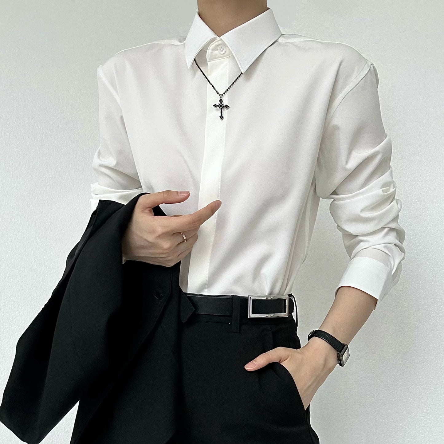 Drape Plain Long Sleeve Shirt WN19623