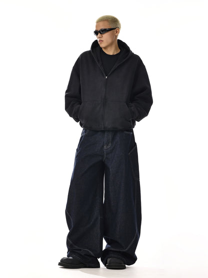 Structured Design Wide-Leg Cargo Denim Jeans WN15128