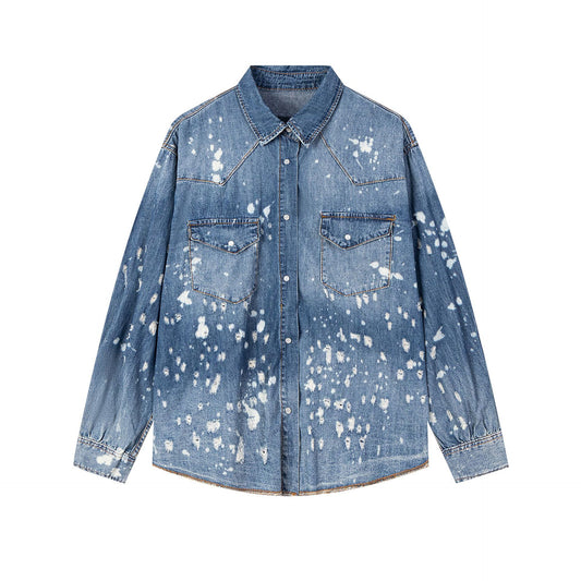 Oversize Paint Denim Long Sleeve Shirt WN13015