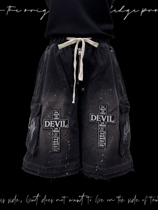 Raw Hem Paint Splash Cargo Half Pants WN23812