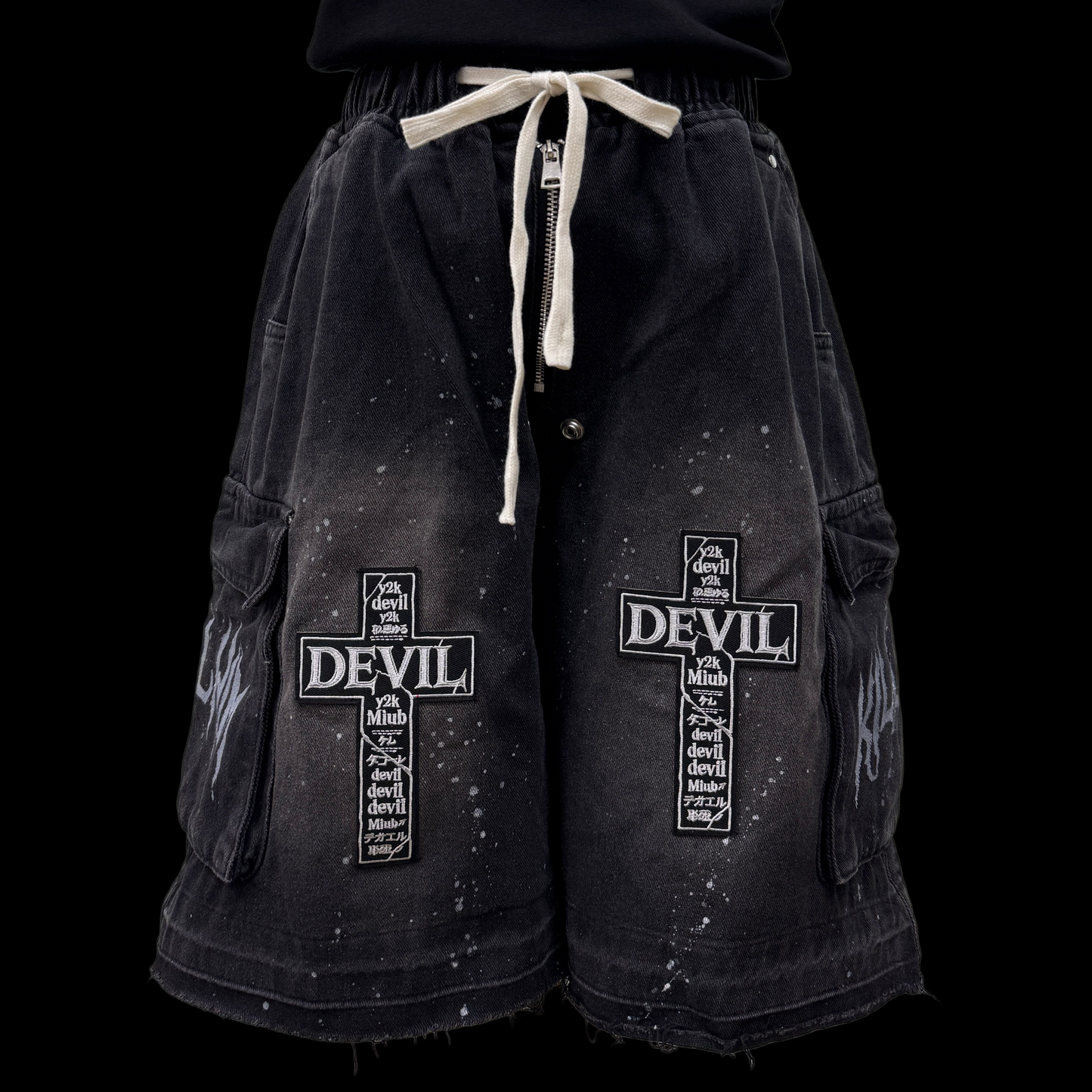 Raw Hem Paint Splash Cargo Half Pants WN23812