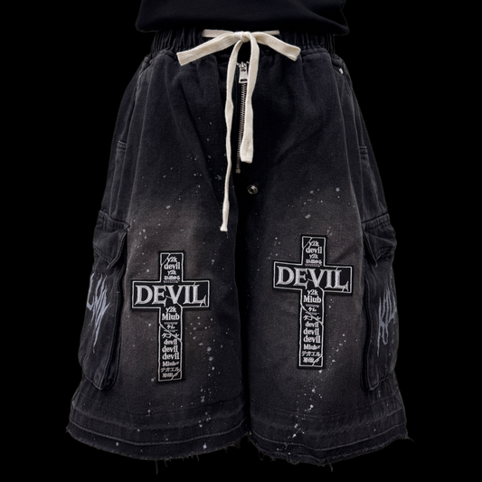 Raw Hem Paint Splash Cargo Half Pants WN23812