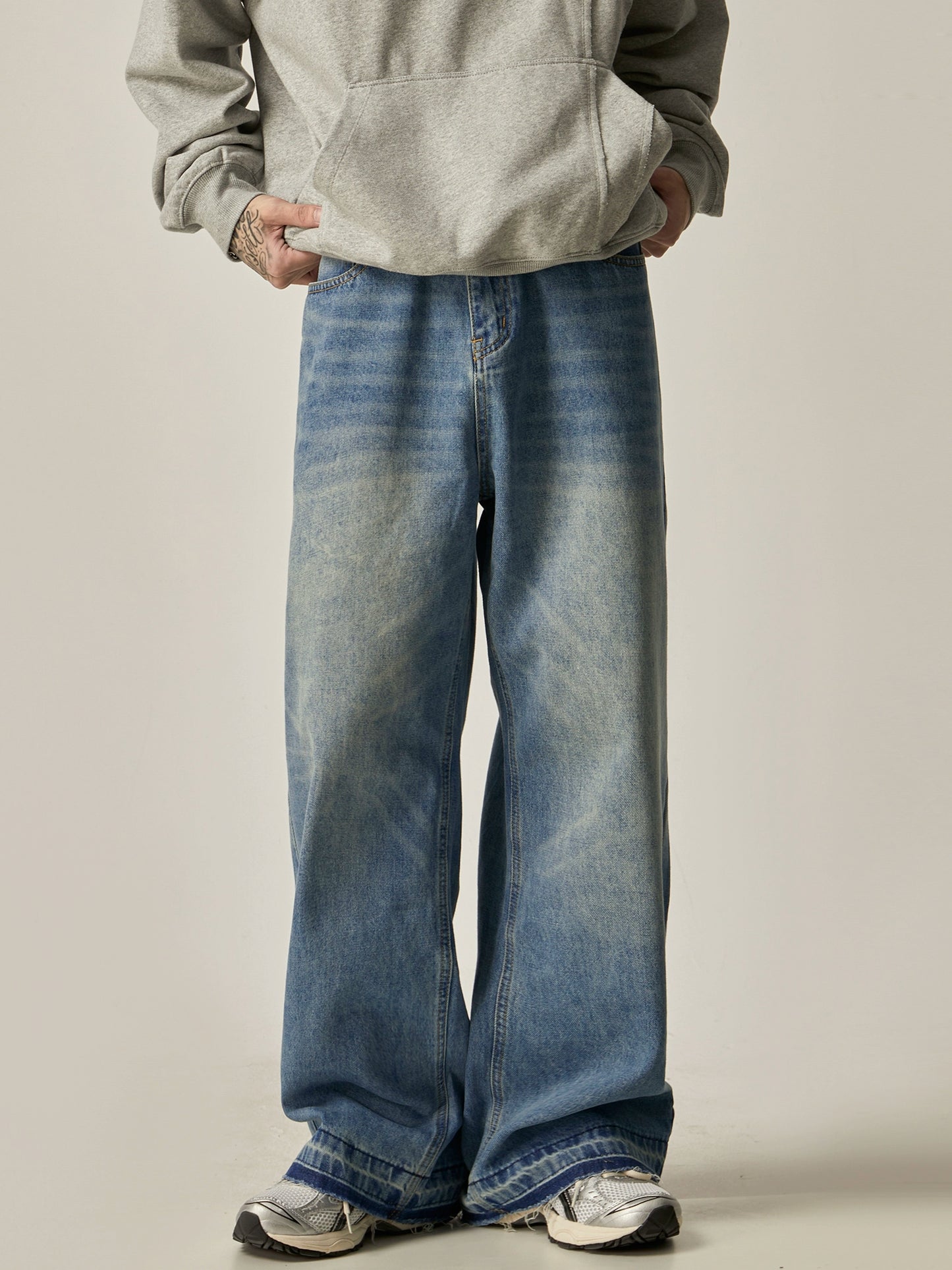 Washed Wide-leg Straight Denim Jeans WN6223