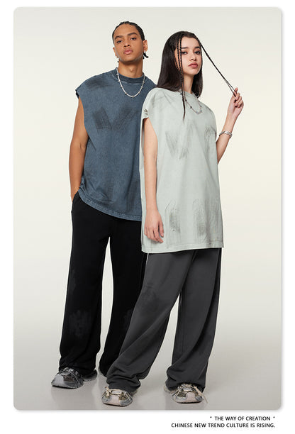 Washed Damage Oversize Tank Top T-shirt WN6440