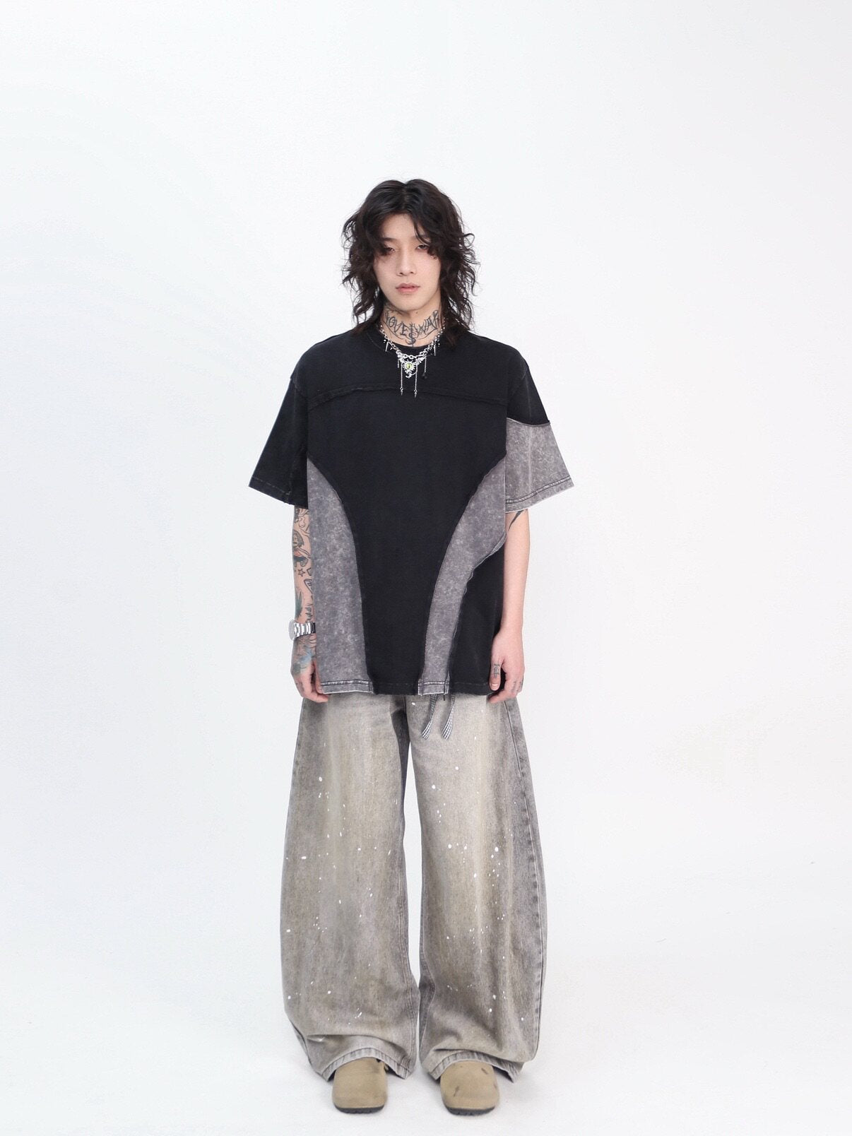 Oversize Asymmetrical Patchwork T-Shirt WN24438