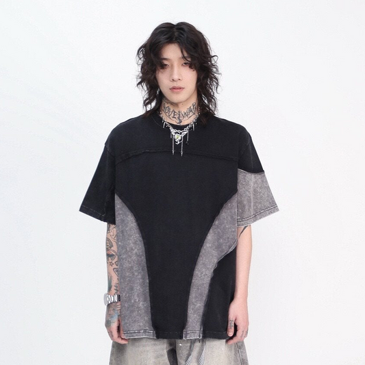 Oversize Asymmetrical Patchwork T-Shirt WN24438