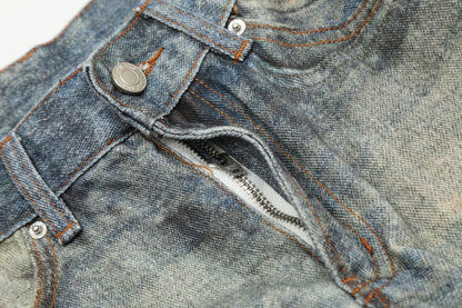 Dirty Dye Print Washed Straight Leg Denim Jeans WN16118