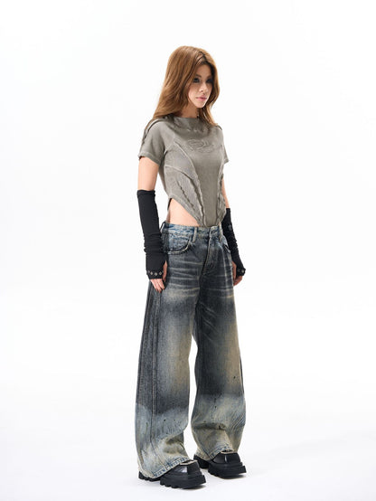Paint Print Wide Leg Denim Jeans WN23101