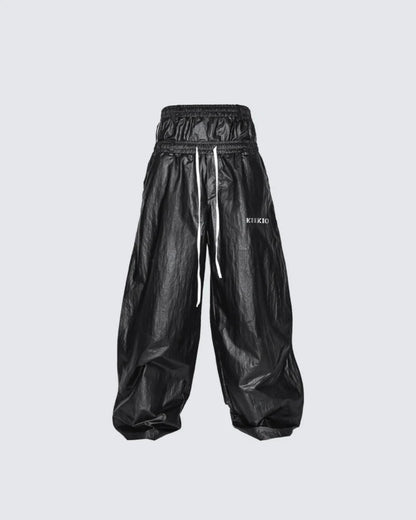 Glossy Fake Fur Collar Jacket & Side Tape Cuff Pants Setup WN28024