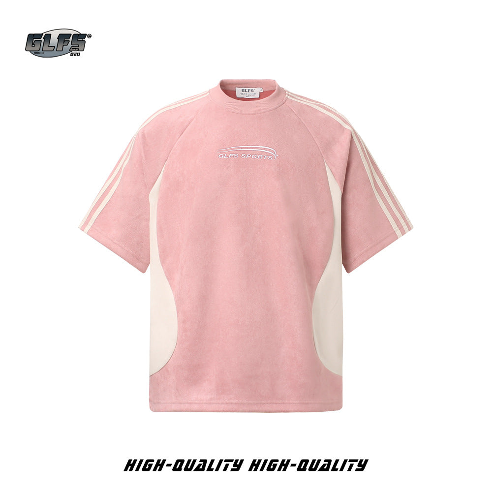 Suede Raglan Embroidery Short Sleeve T-Shir WN26430