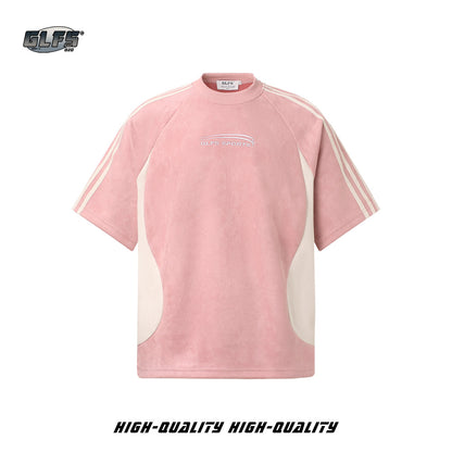 Suede Raglan Embroidery Short Sleeve T-Shir WN26430