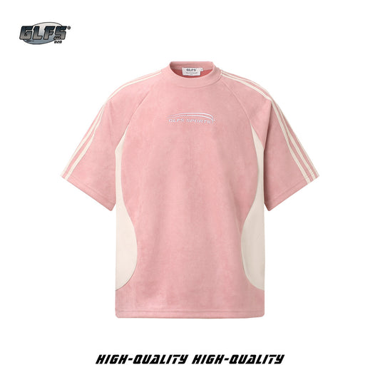 Suede Raglan Embroidery Short Sleeve T-Shir WN26430