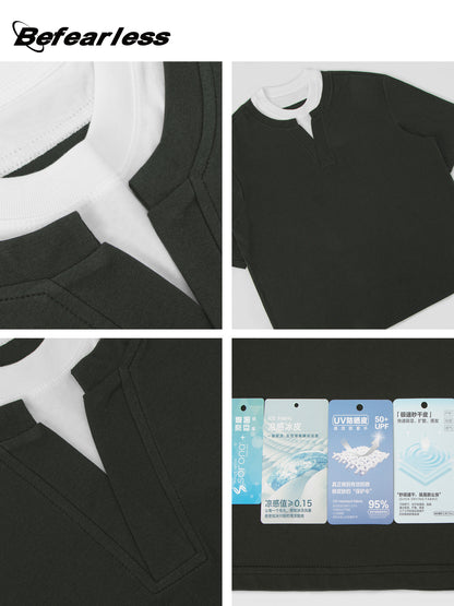 Double-Collar Fake Layered Short Sleeve T-Shirt WN26319