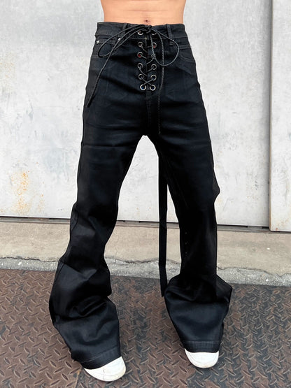 Lace-Up Strap Flare Denim Jeans & Strap Flare Denim Jeans WN24082