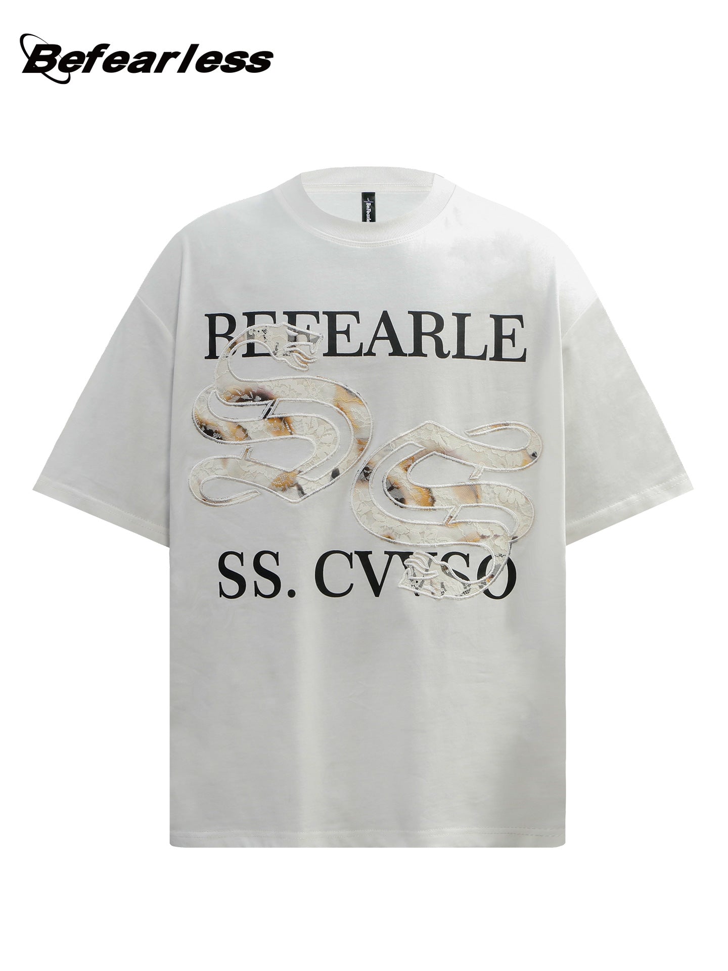 Snake Graphic Lace Embroidery Oversize Short Sleeve T-Shirt WN26341