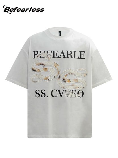 Snake Graphic Lace Embroidery Oversize Short Sleeve T-Shirt WN26341