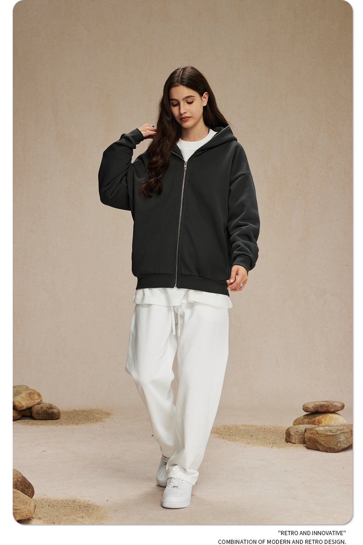 Oversize Plain Zipper Hoodie WN9971