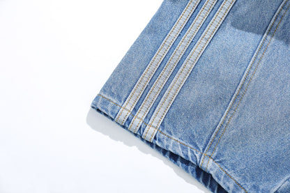 Washed Whisker Pin Tuck Wide Leg Denim Jeans WN26126