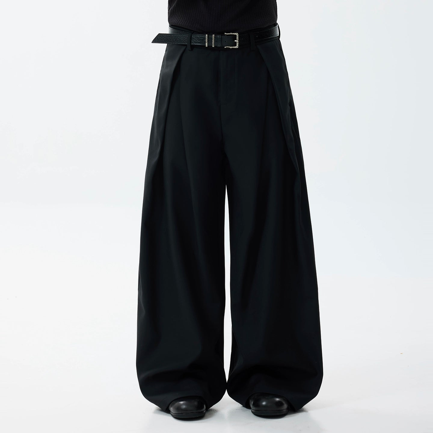 Pleats Curved Wide Leg Trousers WN21414