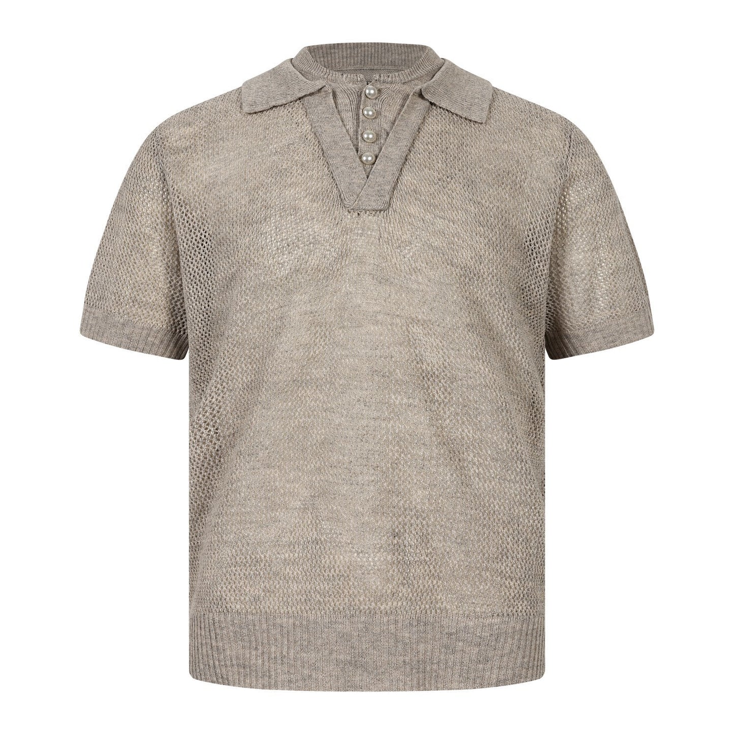 Openwork Short Sleeve Knit Polo Shirt WN25815