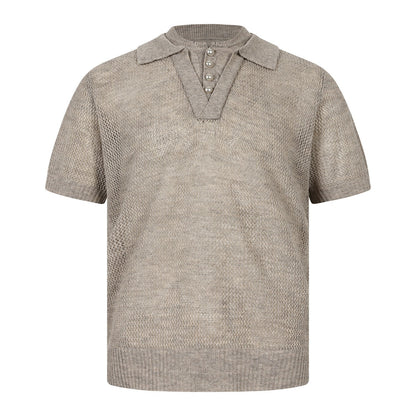 Openwork Short Sleeve Knit Polo Shirt WN25815
