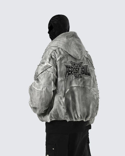 Washed Graphic Pocket Detail Hooded Jacket WN27967