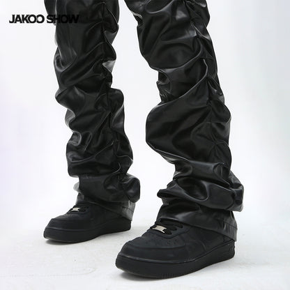 PU Leather Pleats Straight Pants WN25754