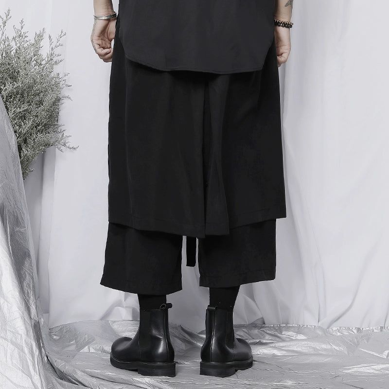 WN20142 China-Chic Brand Large Size Cropped Pants Men ins Retro Casual Asymmetrical Wide Leg Pants Draping Cropped Skirt Pants WN20142