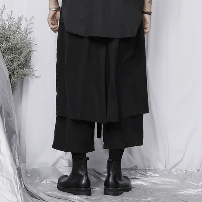 WN20142 China-Chic Brand Large Size Cropped Pants Men ins Retro Casual Asymmetrical Wide Leg Pants Draping Cropped Skirt Pants WN20142