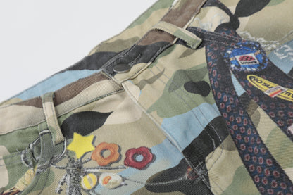 Camouflage Chain Charm Cropped Half Pants WN25539