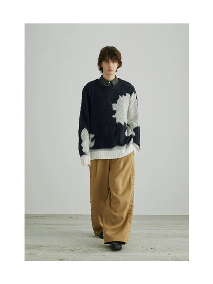 Long-Pile Brushed Spliced Mohair Knit Sweater WN12067