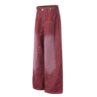 Washed Paint Studs Wide Leg Pants WN25542