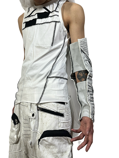 Faded Washed Hollow-Out Strap Mecha Arm Warmer WN21981