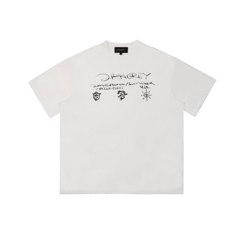 Hand-Drawn Print Oversize Short Sleeve T-Shirt WN18918