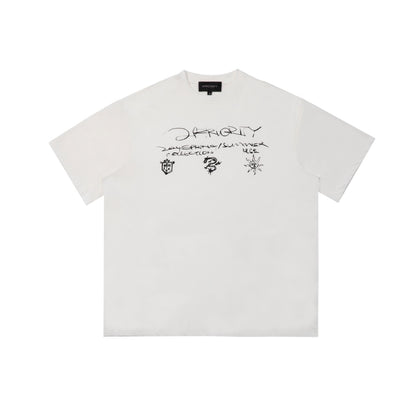 Hand-Drawn Print Oversize Short Sleeve T-Shirt WN18918