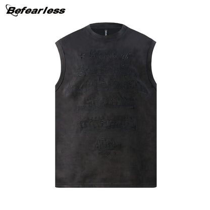 Embroidery Music Note Sleeveless T-Shirt WN26256
