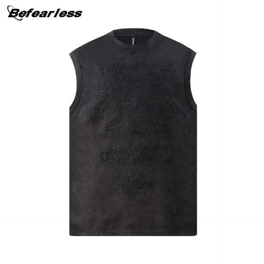 Embroidery Music Note Sleeveless T-Shirt WN26256
