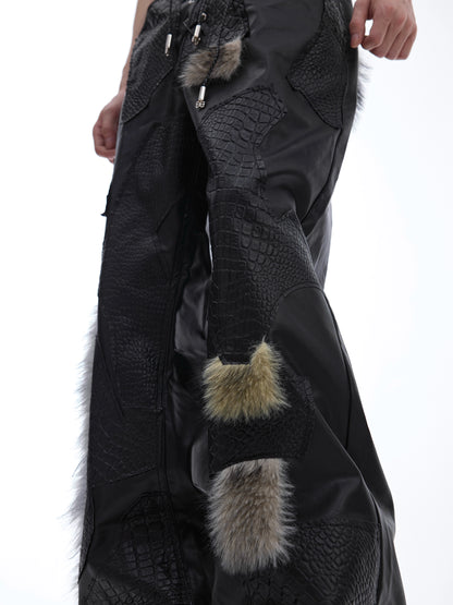 Fur Design Flare PU Leather Pants WN7493