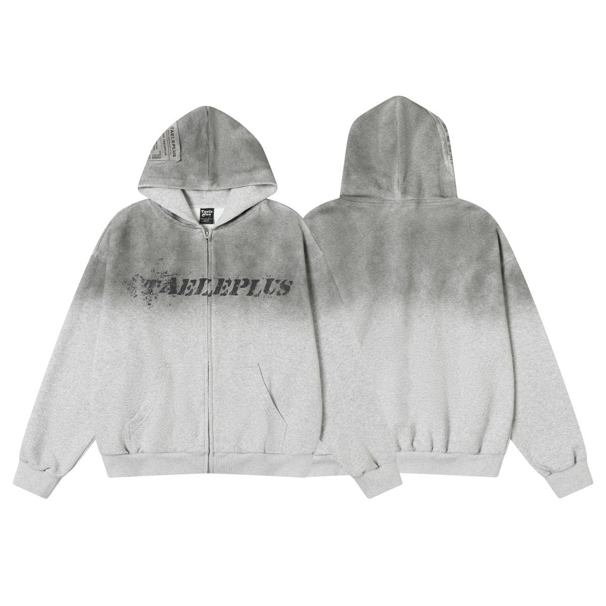 Gradient Washed Stain Dye Zipper Hoodie WN25616