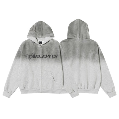 Gradient Washed Stain Dye Zipper Hoodie WN25616