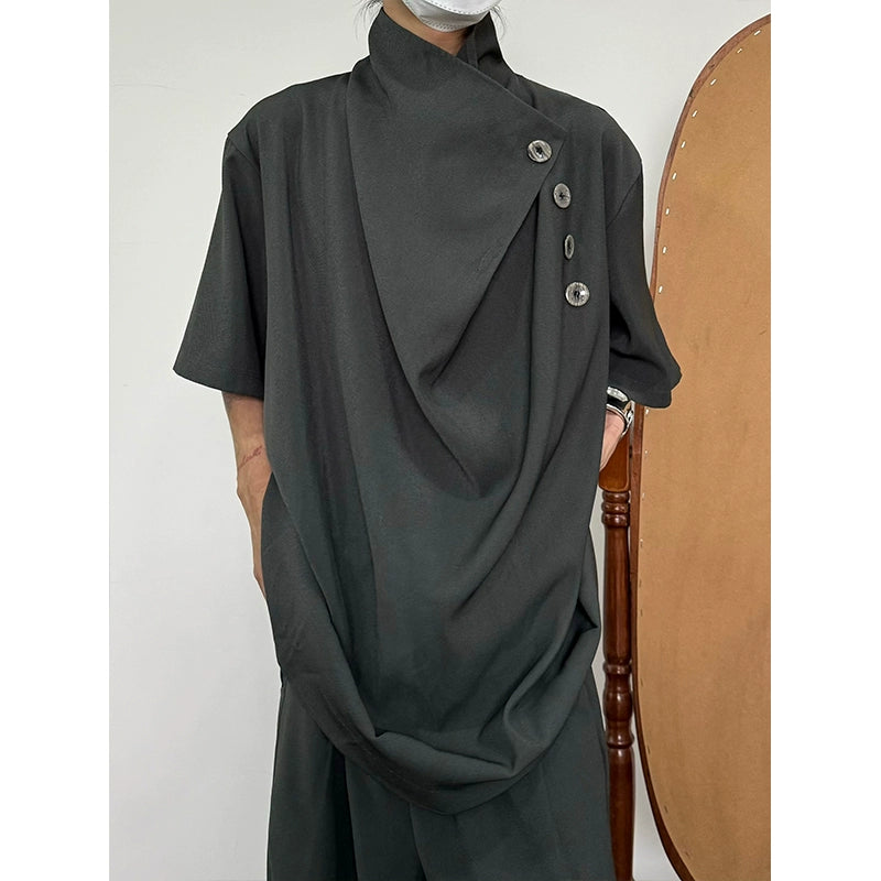 Asymmetry Button Design Short Sleeve Shirt WN19952