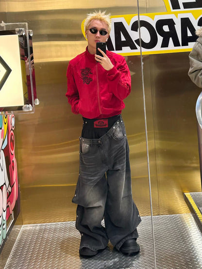 Deconstructed Double Waistband Detachable Denim Jeans WN18095