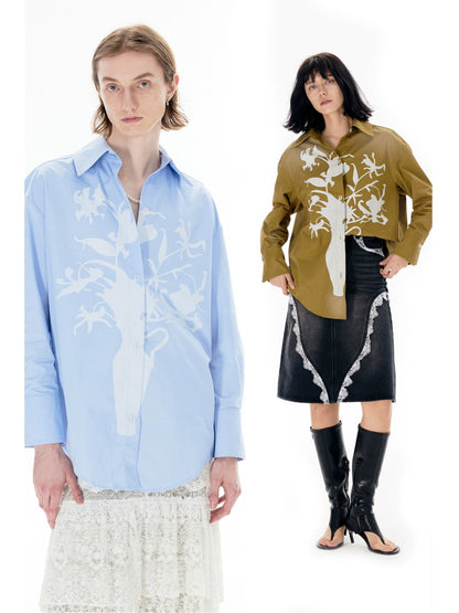 Vase Print Oversize Long Sleeve Shirt WN18864