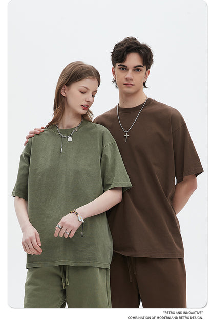 Oversize Washed Short-sleeve-T-shirt & Washed Short Sweatpants Setup WN6633-K