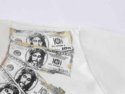 Dollar Bill Collar Print Short Sleeve T-Shirt WN26824