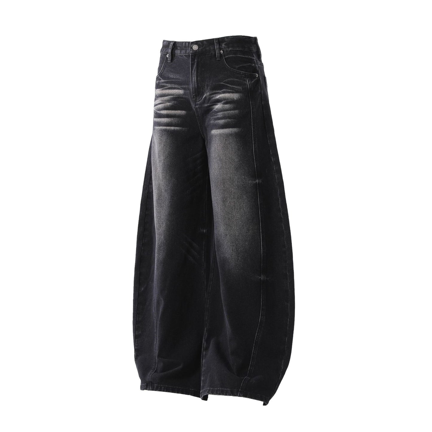 Deconstruction Whisker Curved Wide Leg Denim Jeans WN26161
