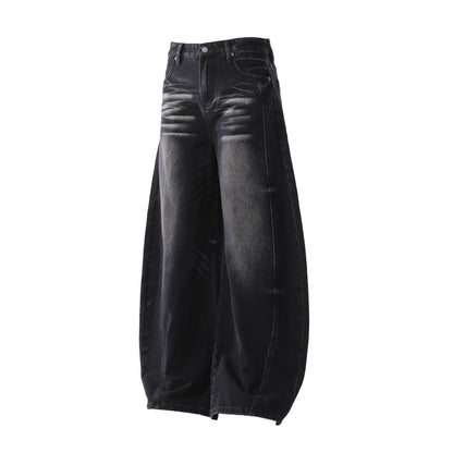 Deconstruction Whisker Curved Wide Leg Denim Jeans WN26161