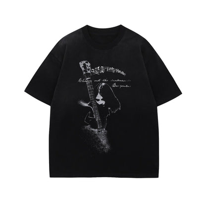 Oversize Rock Singer Print Short Sleeve T-Shirt  WN16545