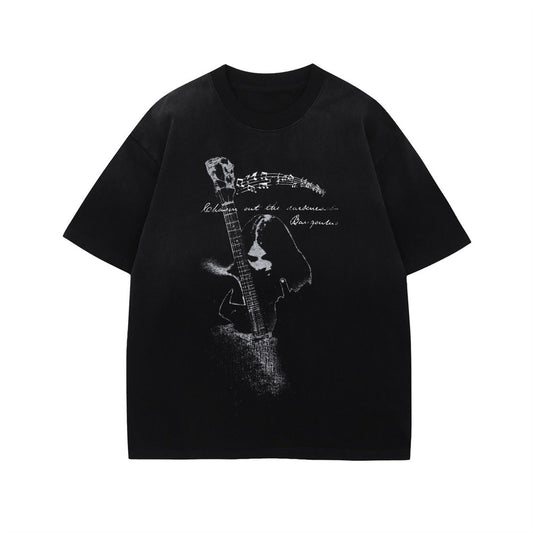 Oversize Rock Singer Print Short Sleeve T-Shirt  WN16545