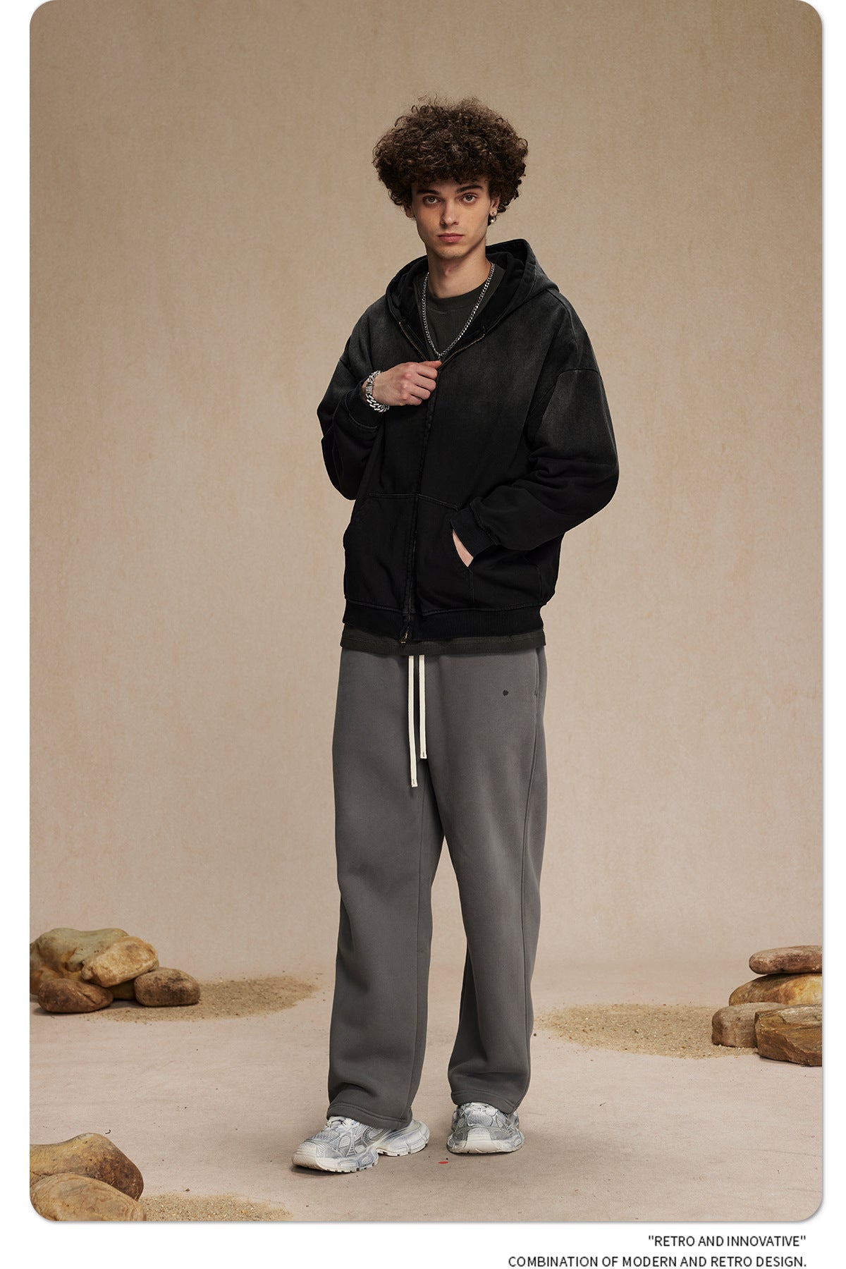 Spray-Dye Washed Oversize Zipper Hoodie WN10009